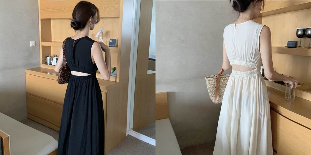 헤이 와플 요루 주름 플리츠 카라 롱 원피스