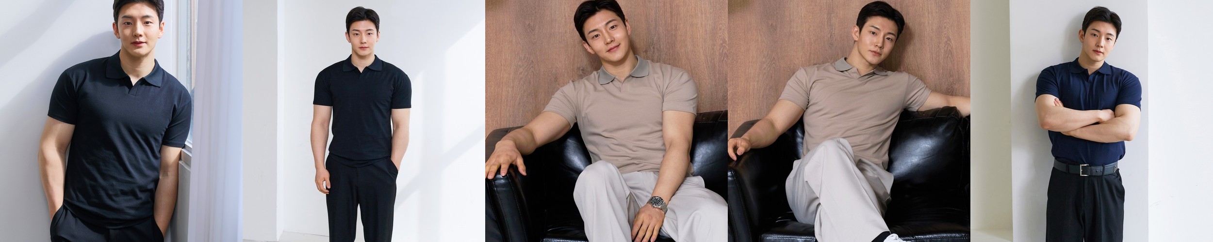 어깨넓어보이는 남자 머슬핏 반팔 오픈 카라 티셔츠