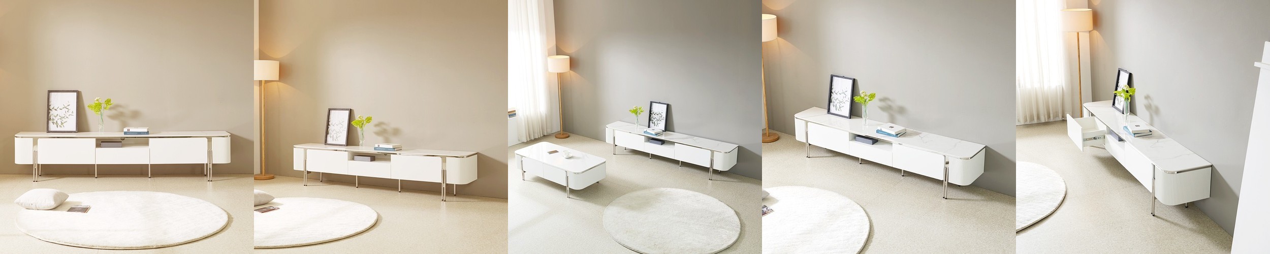 페라모 리고 실버 템바보드 포세린 세라믹 거실장 티비장 티비다이 TV 수납장 2200mm