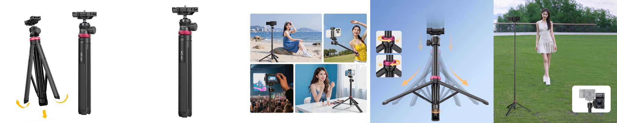 울란지 MT-44 II 업그레이드 6단 오토 팝업 카메라 스마트폰 삼각대 셀카봉 블랙