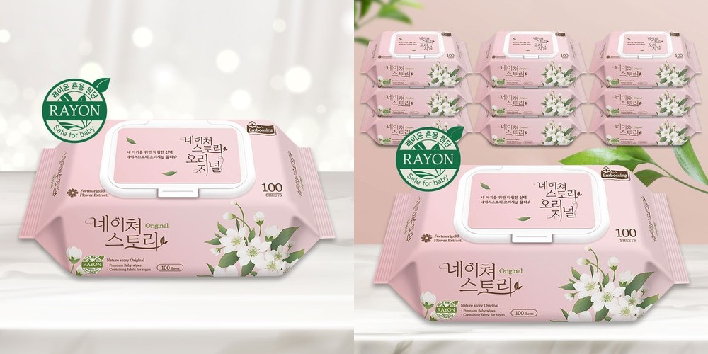 네이쳐스토리 오리지널 대용량 아기물티슈 엠보싱 캡형 100매, 10개