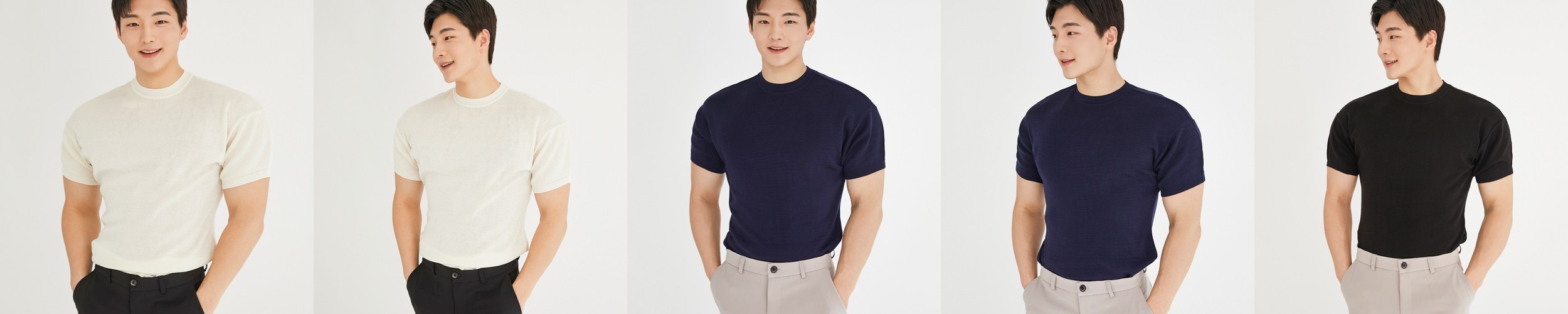 어깨 넓어보이는 머슬핏 경량 반팔 니트 티셔츠
