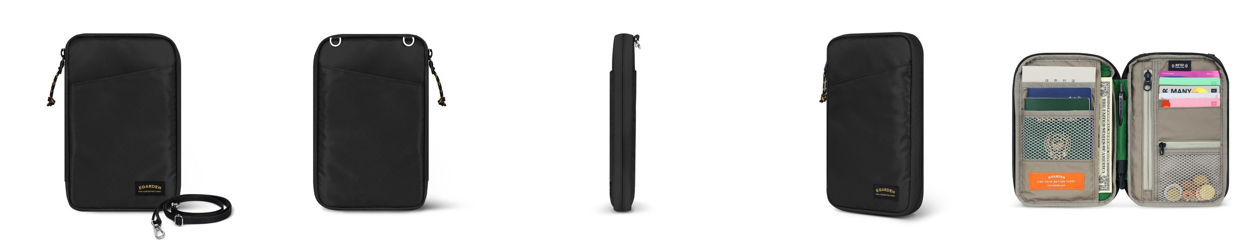 에가든 트래블러 올인원 패스포트 RFID 차단 여행용 지갑 여행 여권 케이스 가방 블랙