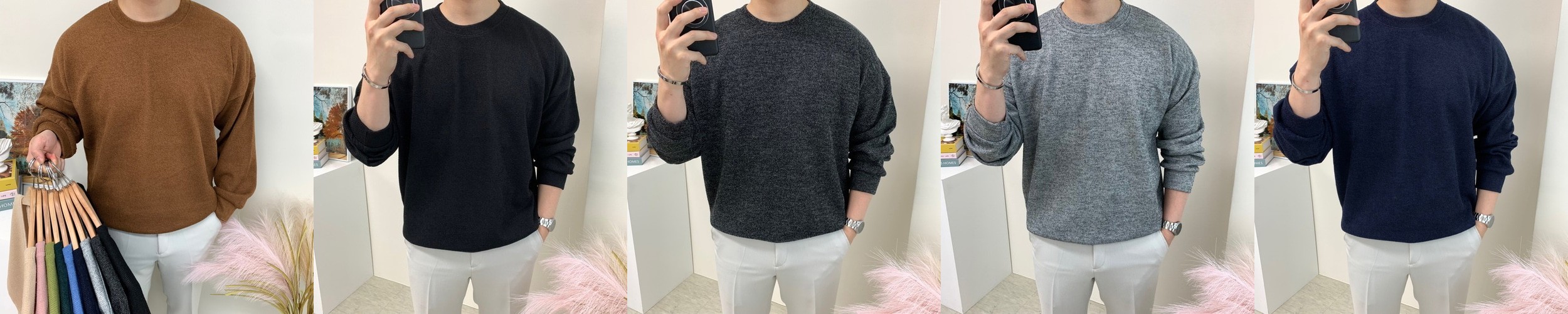 남자 머슬핏 니트 긴팔 골지 카라
