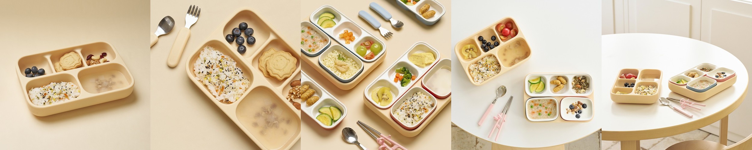 에디슨 자기주도 실리콘 흡착 5구 식판 이유식 식기 유아식판