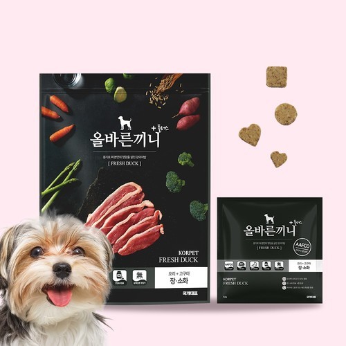 올바른끼니 플러스 오리 강아지사료 장건강 도움 강아지 밥 안먹을때 기호성 좋은 노령견 사료