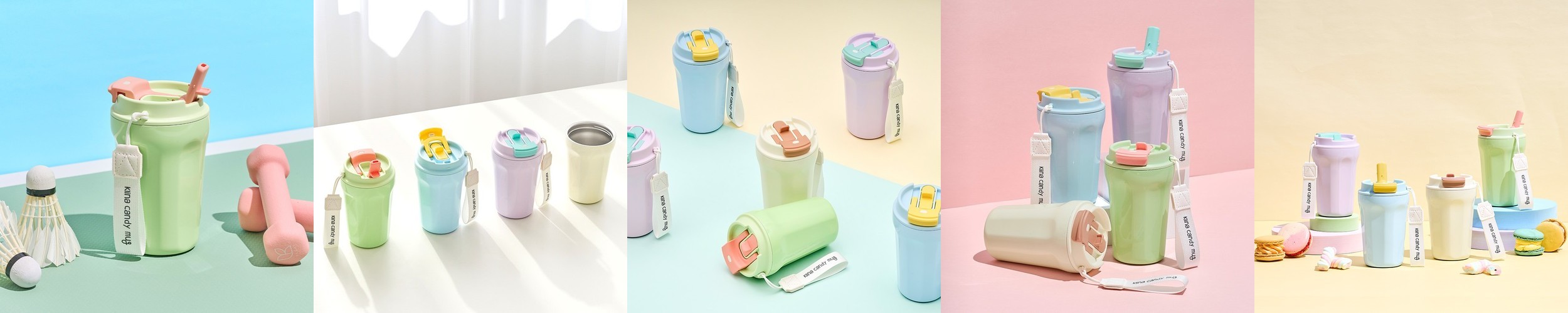클리나 빨대 텀블러 보온보냉 스텐 캔디머그 텀블러 380ml, 그린베리
