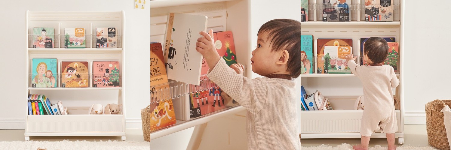 뉴수플레 아기 어린이 책장 전면책장 775x298x1674mm, 3단, 아이보리