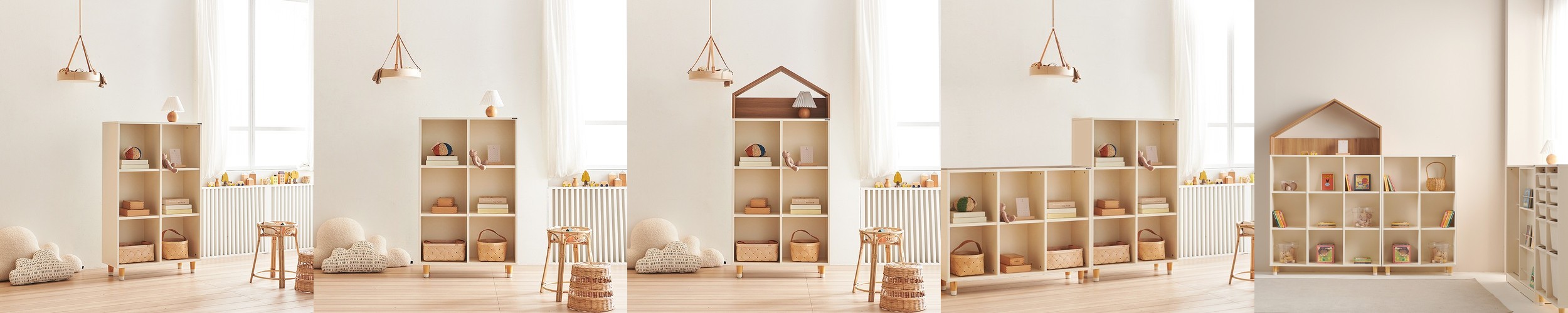 뉴수플레 아기 어린이 책장 전면책장 775x298x1674mm, 3단, 아이보리