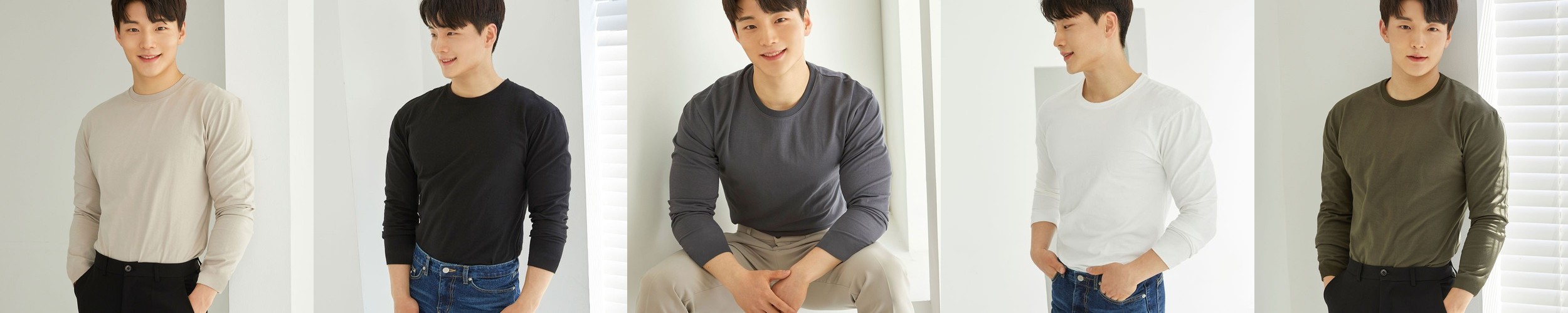 남자 머슬핏 니트 긴팔 골지 카라