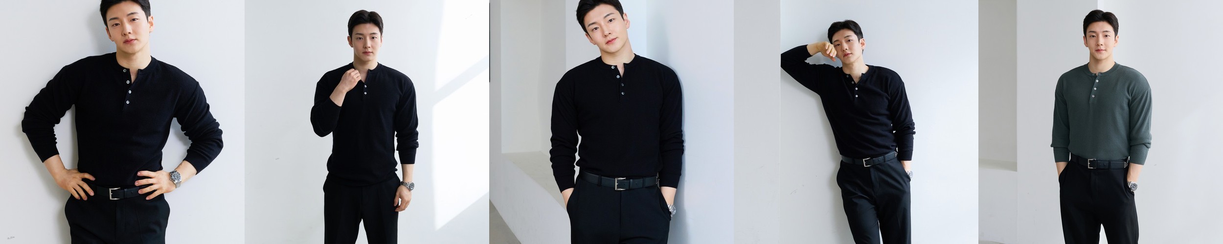 남자 머슬핏 니트 긴팔 골지 카라