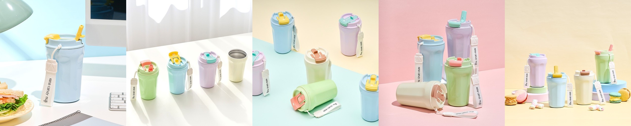 클리나 캔디머그 보온보냉 스텐 빨대 텀블러 380ml 2개