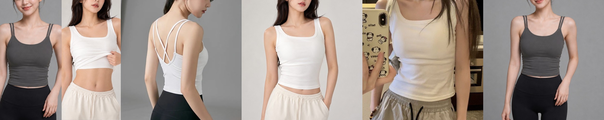 미로 여성 라운드 기본 이너 면 크롭 반팔 실켓 티