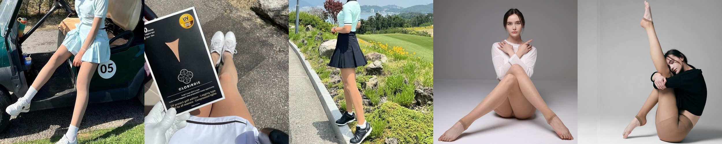 테크스킨 여성 힙 업 니하이 UV 자외선차단 몸매보정 골프 스타킹 투톤