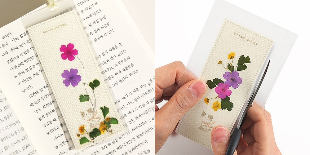 책갈피 만들기 압화 꽃갈피 캘리그라피 프레스코21 고양이+버베나 디자인