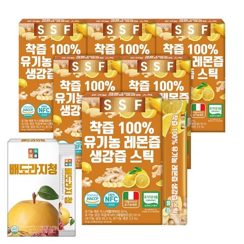 6박스 총84포 NFC착즙 100% 유기농 생강즙 레몬즙 원액 스틱 레몬생강차