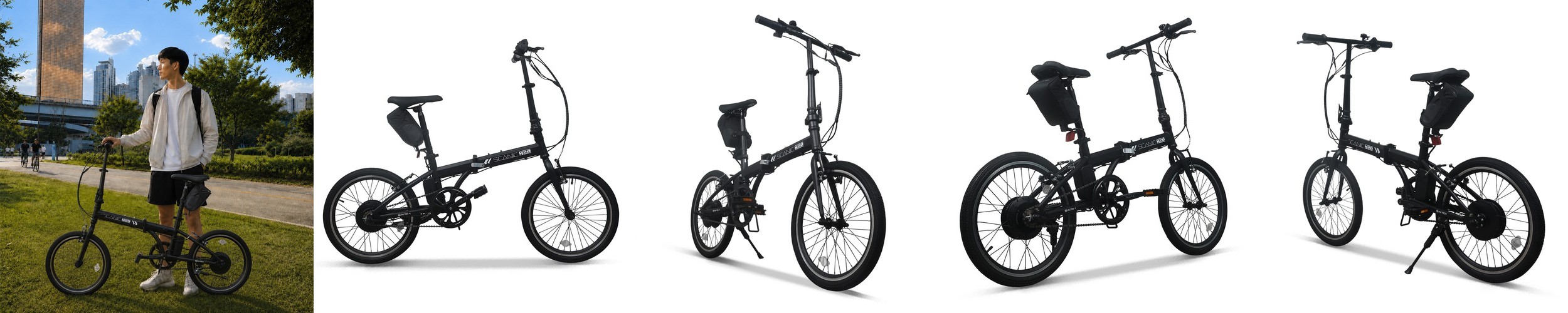 AU테크 스카닉 M20 접이식 미니벨로 출퇴근용 전동 전기 자전거 24V 5Ah, 블랙, 50.8cm(20인치)