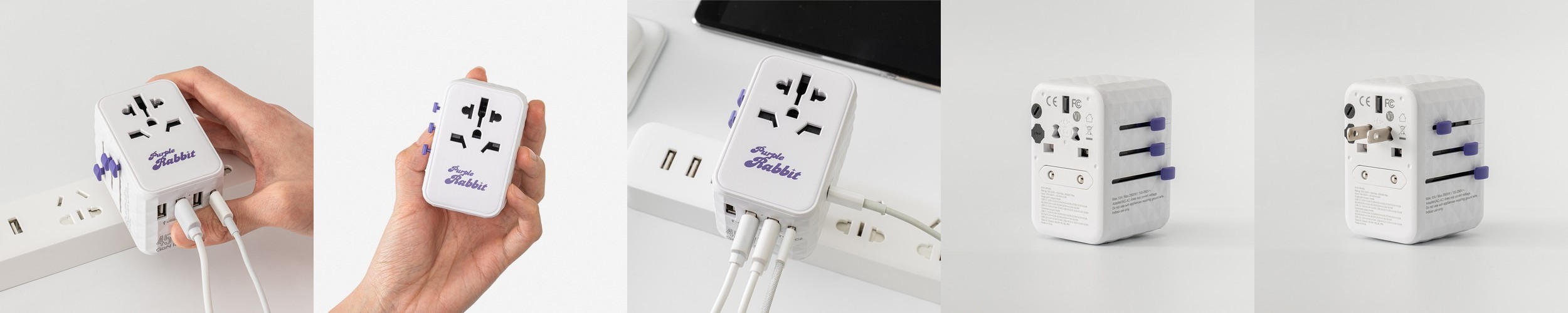 퍼플래빗 멀티어댑터 여행용 콘센트 USB 멀티탭 돼지코 플러그 해외 변압기 45W