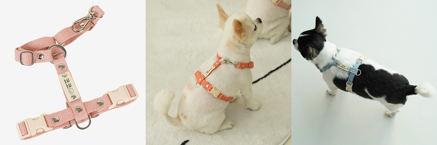 인터라켄 커스텀 강아지 하네스 H형 소형견 앞섬방지 앞고리 가슴줄 XXS