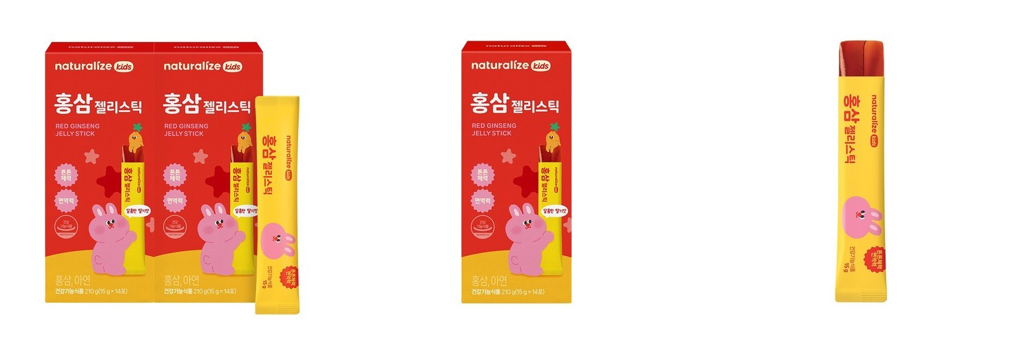 네추럴라이즈 홍삼 젤리스틱 키즈 어린이 딸기맛 영양제 아연 14포, 4개