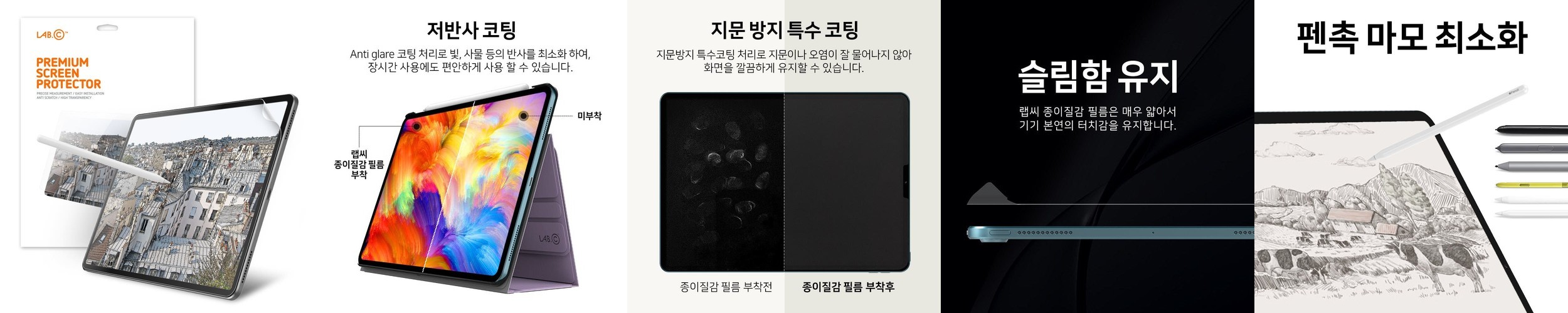 랩씨 종이질감 지문방지 저반사 액정보호필름 (오리지널 버전) 아이패드 에어 M1 5세대 27.7cm(10.9인치), 1매입