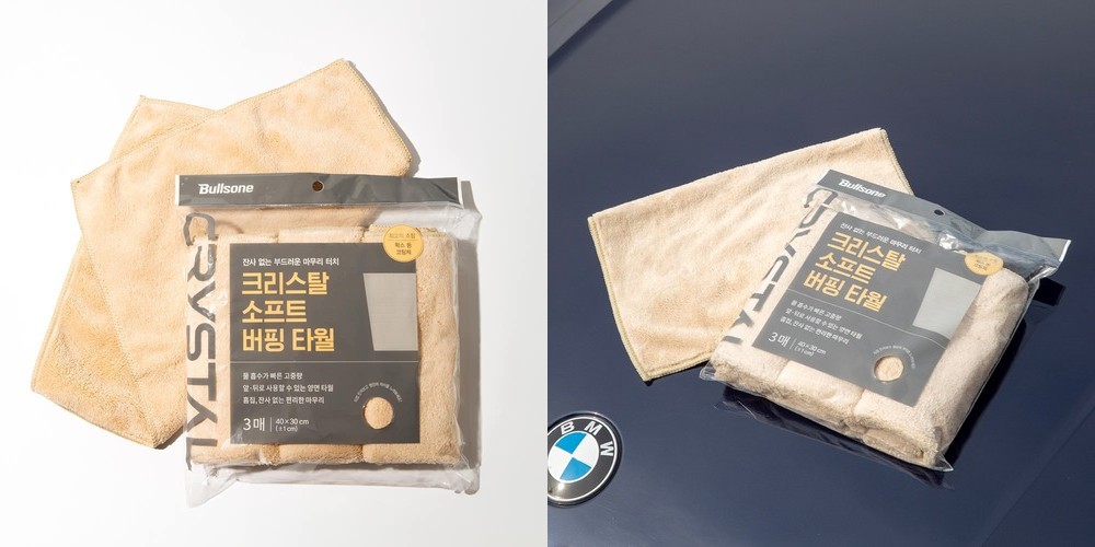 [불스원] 크리스탈소프트버핑타월 고중량 초극세사 광택타월 세차타월 (3매)