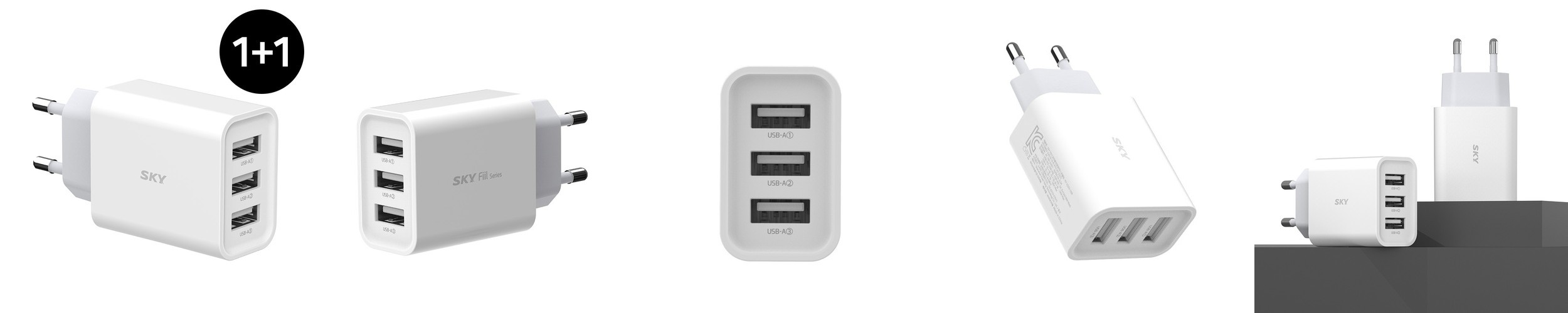 1+1 스카이 필 C3 18W 3포트 USB 멀티 일반저속 충전기 어댑터 5V