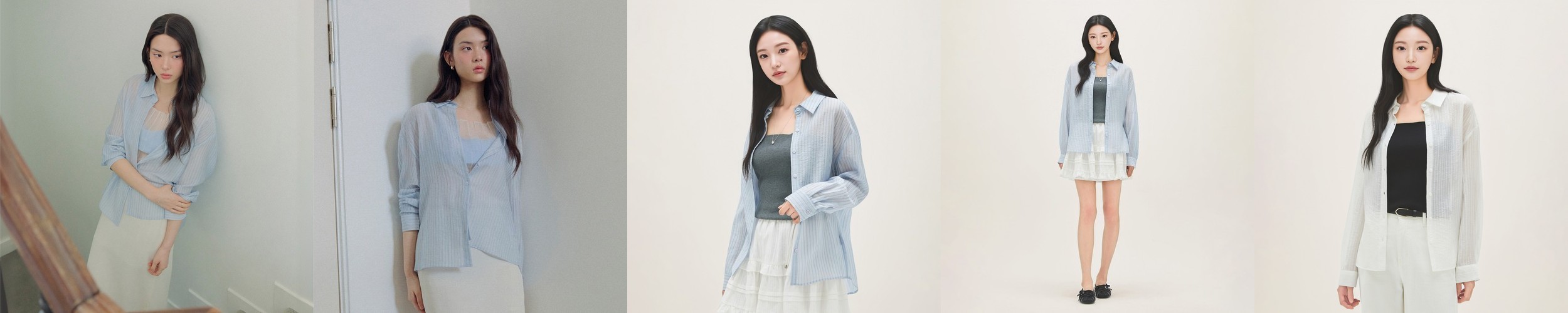 로엠 올데이 시스루 스트라이프 셔츠 RMYWG26R12