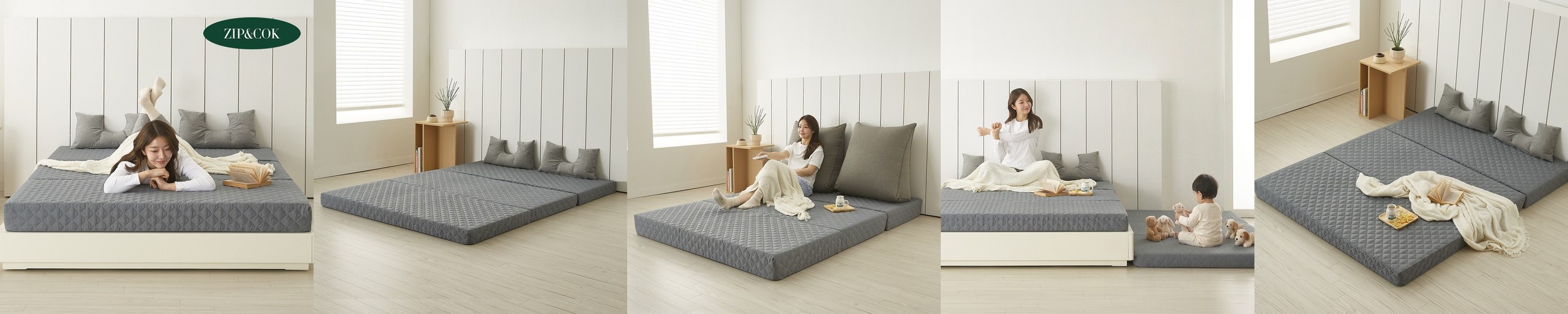 집앤콕 허리에 좋은 매트리스 수면매트 침대 바닥 3단 접이식매트리스 멀티싱글(75x200x7cm)