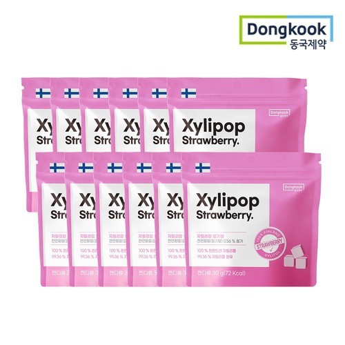동국제약 자일리톨 무설탕 캔디 자일리팝 사탕 딸기, 30g, 12개