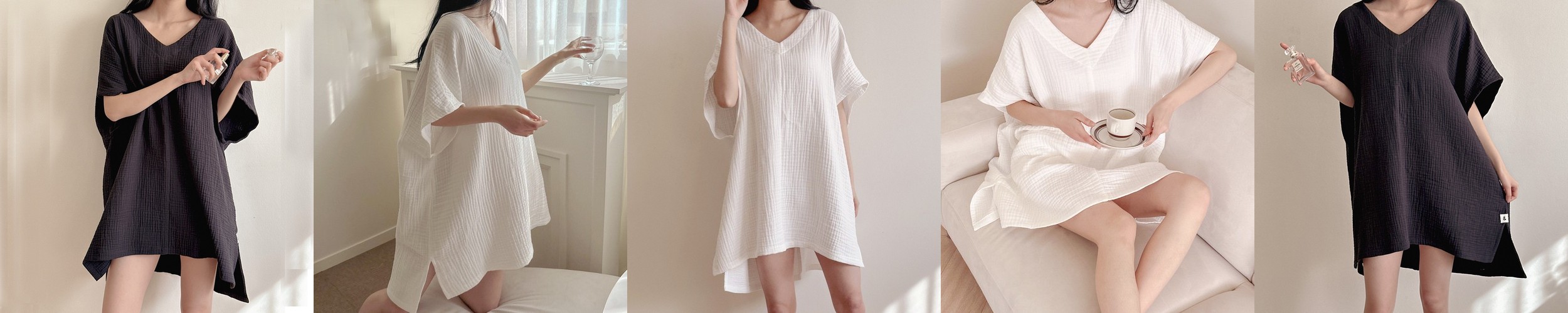 여성골프샤워가운 라운딩 로브 3중거즈 코튼앤스티치