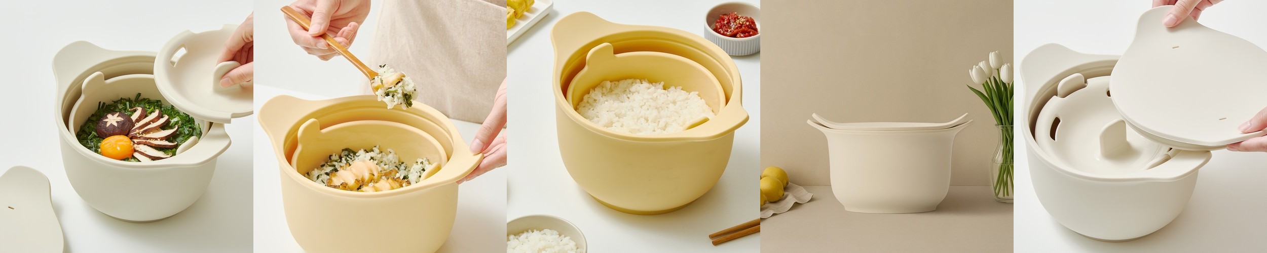 실리프랑 전자레인지 저당밥솥 4인용 밥솥 실리콘 찜기 크림화이트 1P
