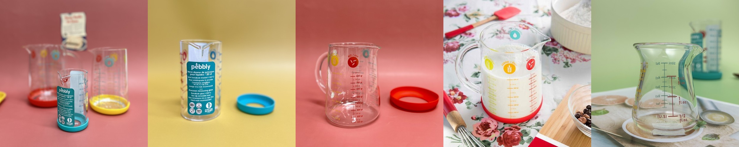페블리 유리 계량컵 블루 200ml 실리콘받침 포함