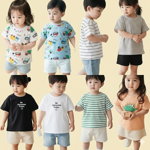 아기 유아 티셔츠 여름 반팔 흰티 아동 남아 여아 키즈 단체 MI 오도도