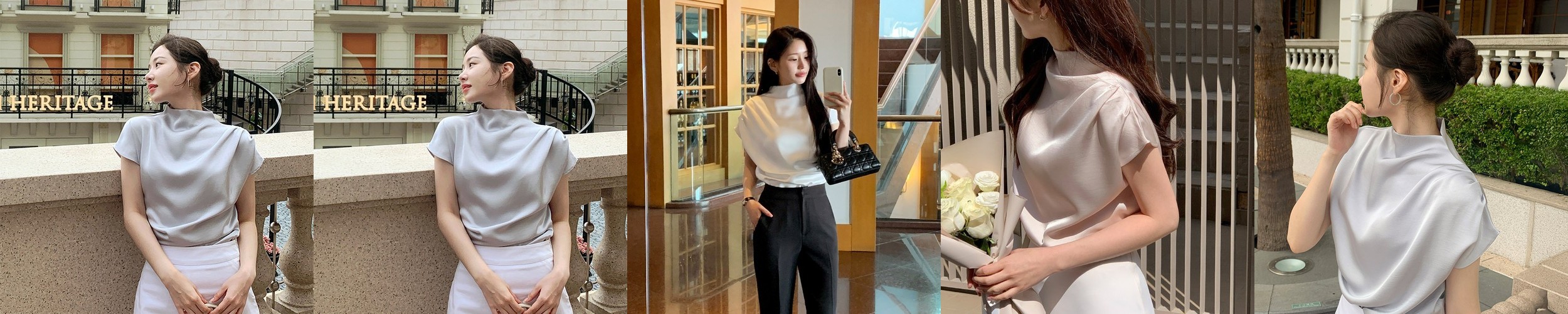 링디 여성 봄 레이어드 이너 링클 시스루 루즈핏 긴팔 블라우스