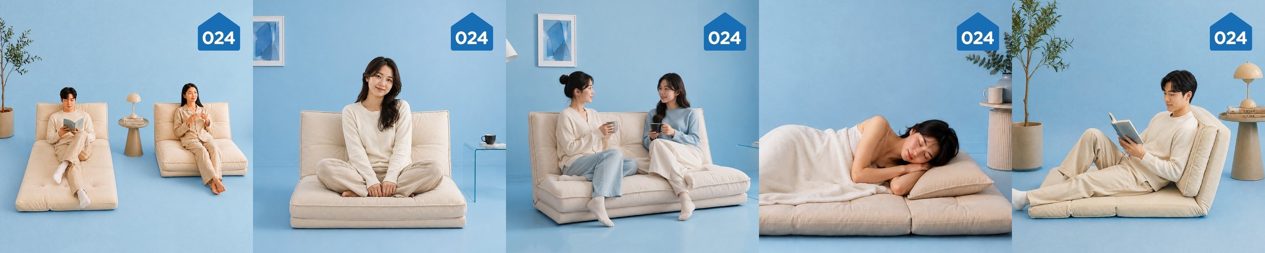 앰보 좌식 소파베드 스툴미포함, 다크그레이, 4인용