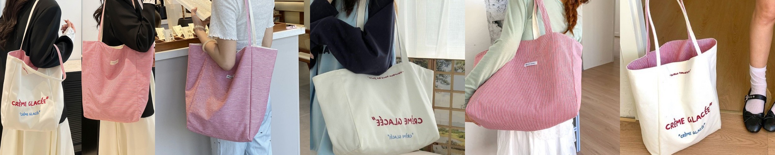 헤링본 사각 캔버스 토트백 미니 핸드백 3종무늬