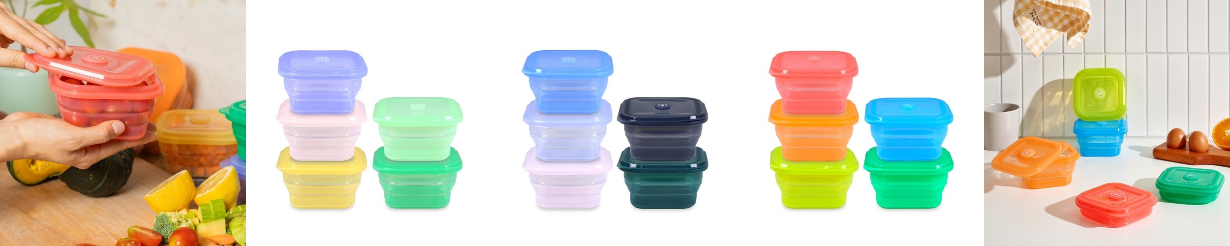 3단 폴딩 실리콘 밀폐용기 냉동밥용기 밥팩 푸쉬락(지켜락) 400ml 5종 세트