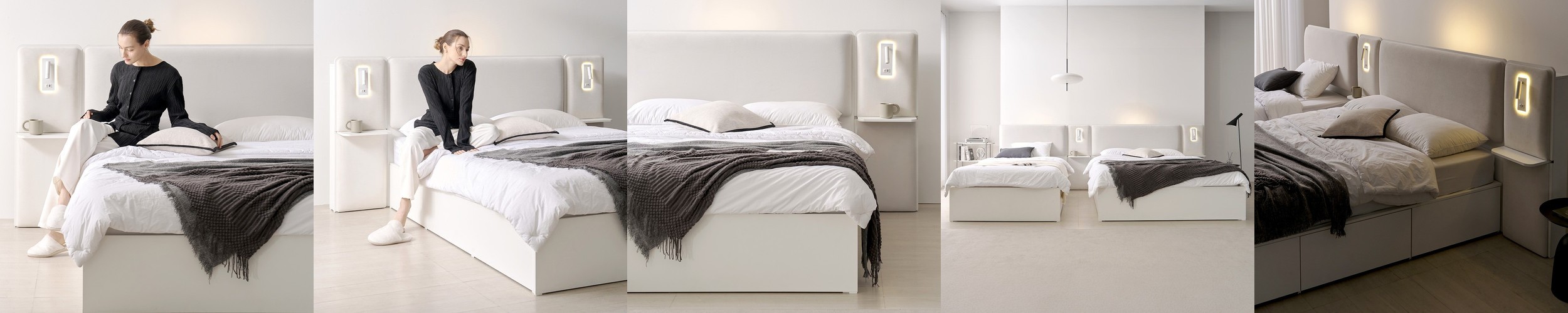 장인가구 메이비 LED 직선헤드 수납 침대프레임 라지킹 LK (높이230)