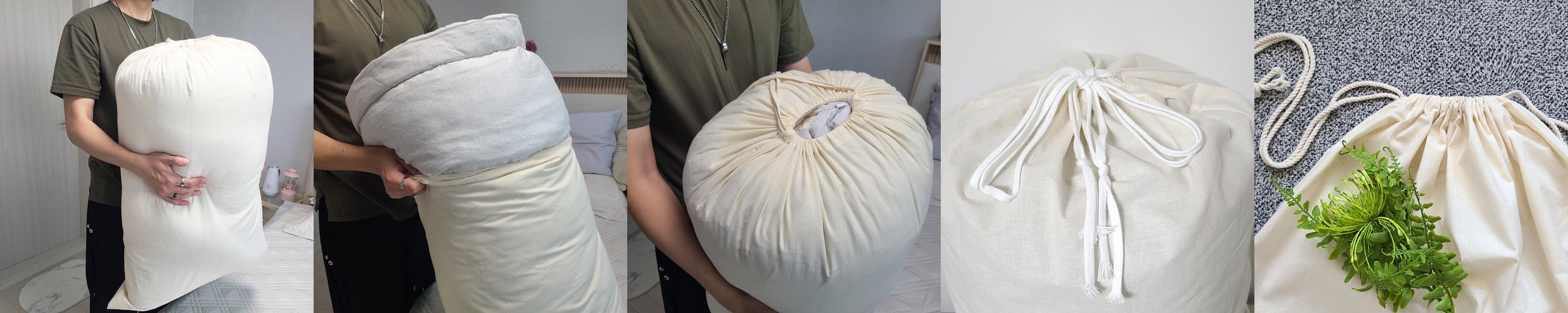 고급수제 블랙 원통파우치 면더스트백 복조리파우치 스트링주머니 조리개파우치