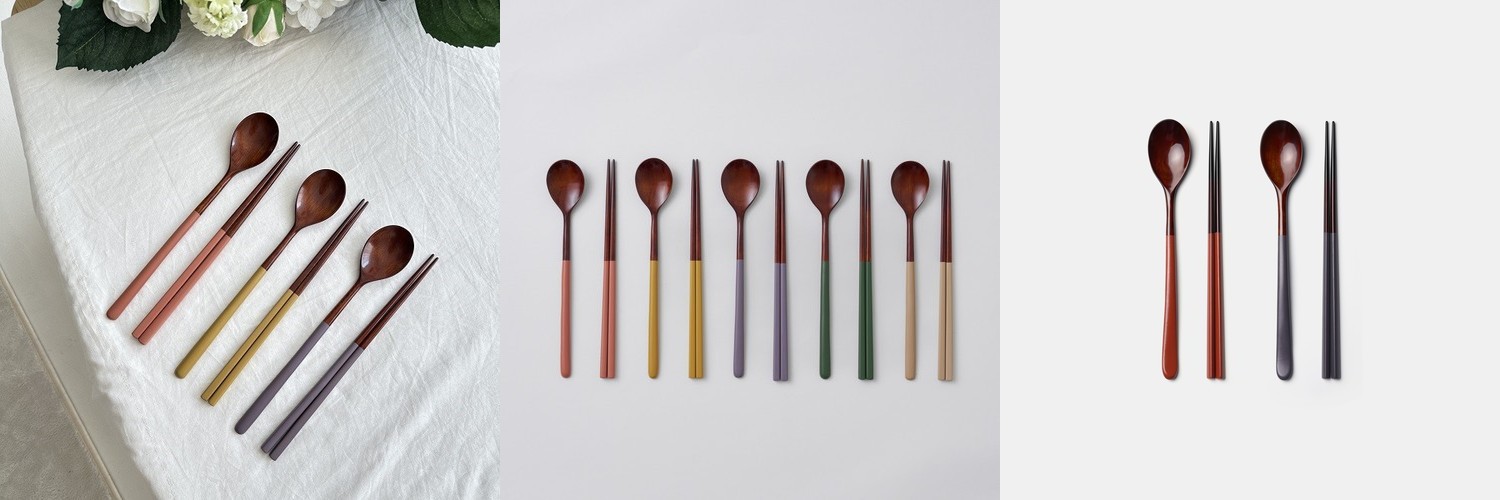 [세트할인+무료배송] 칠몽 오단 옻칠 나무 수저세트 24cm 3인용 국내산
