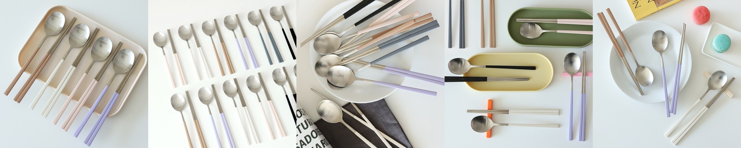 카모메 파스텔 컬러 수저세트 신혼부부수저 한식 숟가락+젓가락, 그레이, 1세트