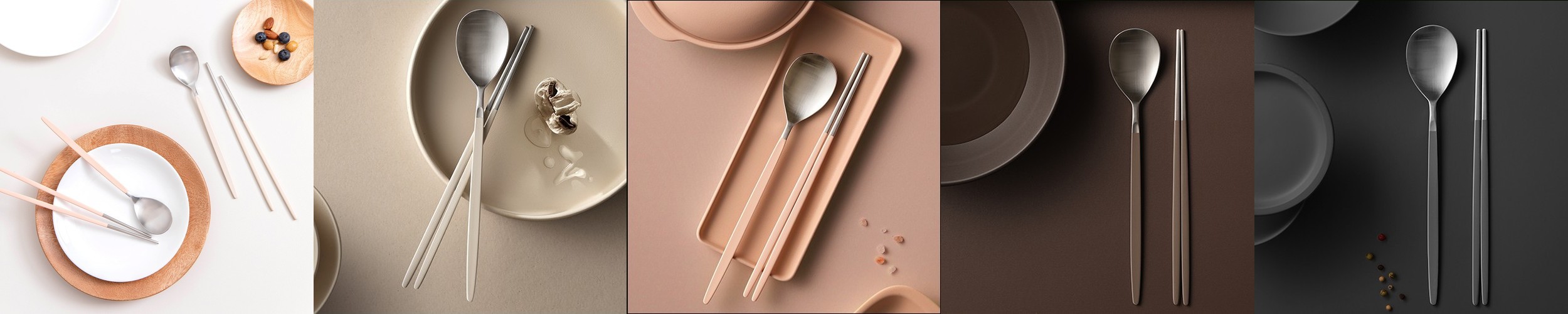 카모메 파스텔 컬러 수저세트 신혼부부수저 한식 숟가락+젓가락, 그레이, 1세트