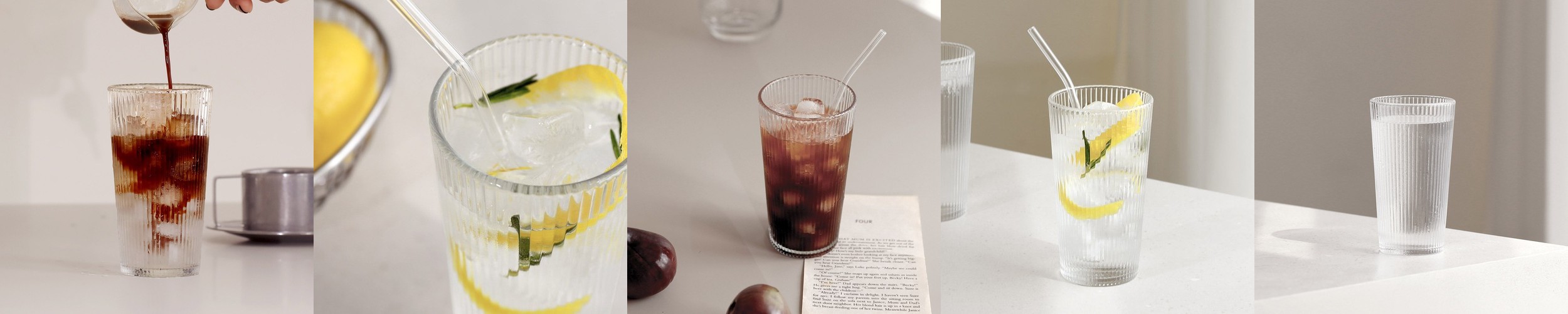 모노 플리츠 카페유리컵 아이스커피잔 물컵 하이볼잔 400ml