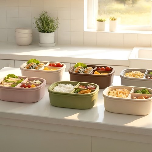 디아르 국내산 플래티넘 실리콘 다이어트 직장인 도시락통 650ml, 핑크베이지