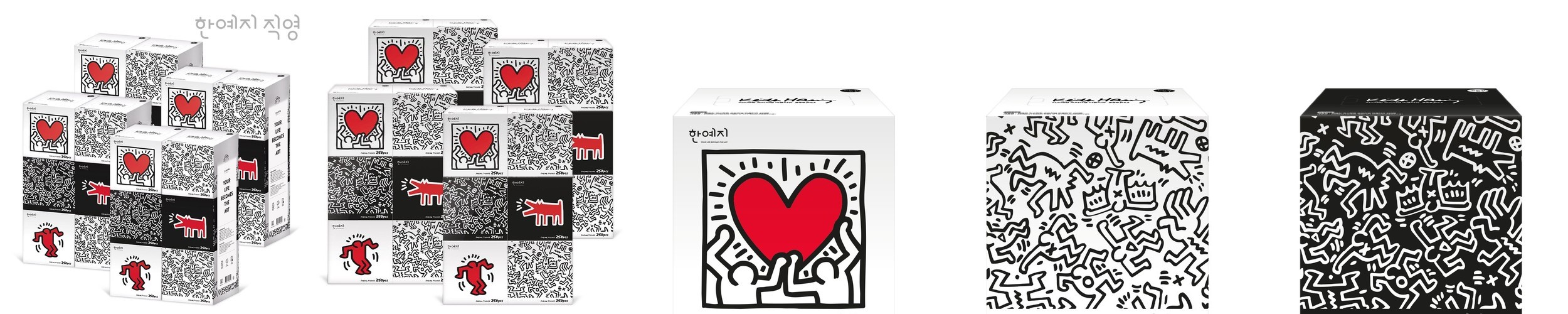 한예지 키스해링 오브제 무형광 곽티슈 각티슈 미용티슈 250매 6입 2팩