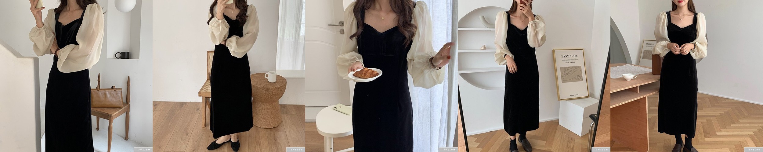 헤이 와플 요루 주름 플리츠 카라 롱 원피스