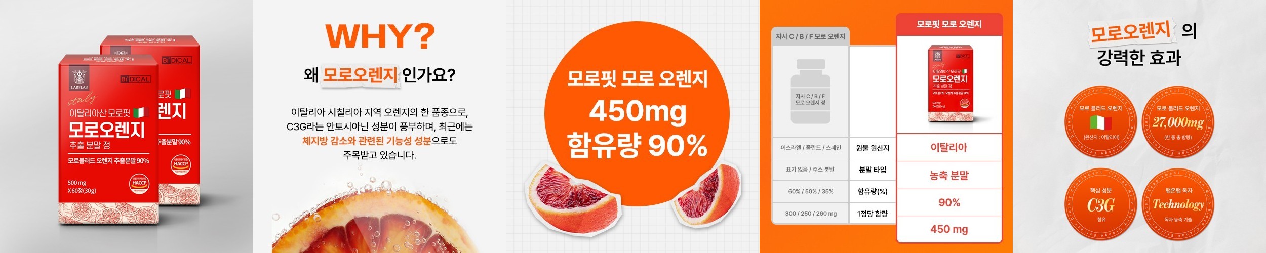초고함량 블러드 모로오렌지 농축 분말 보조제 이탈리아 시칠리아산 120정, 2개