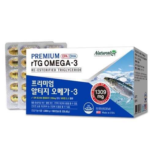 네추럴라이즈 미국산 프리미엄 rTG 알티지 오메가3 6개월분 180캡슐, 1개