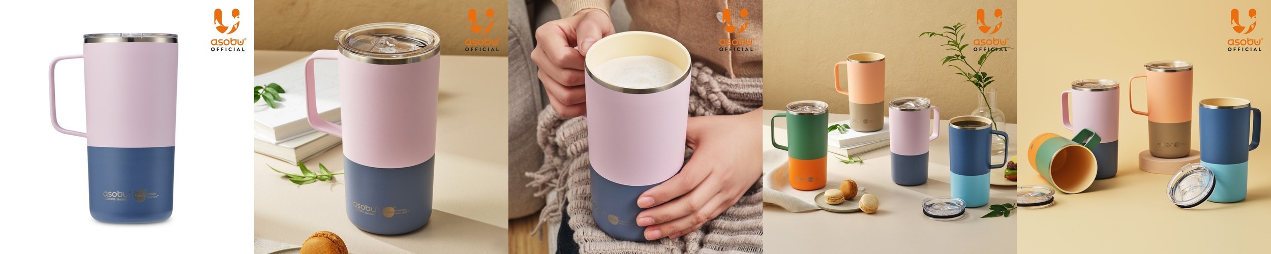 아소부 세라믹코팅 스텐 보온보냉 퓨라믹 텀블러 픽미업 파스텔 650ml, 파스텔핑크